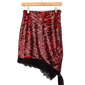 NBD Kailani Red Black Sequin Mini Skirt Revolve Sz S